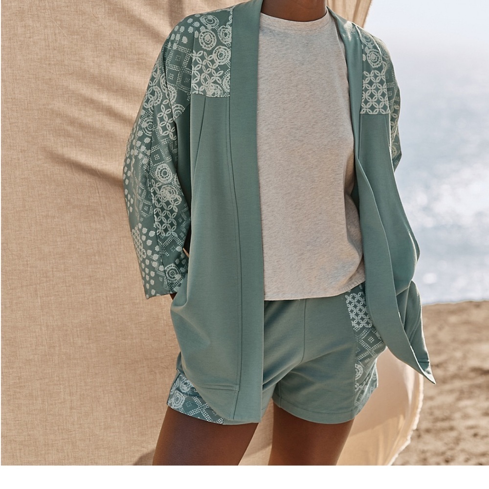 Garnet Hill Sage Green Open Front Sweatshirt Cardigan Oversized Size Medium